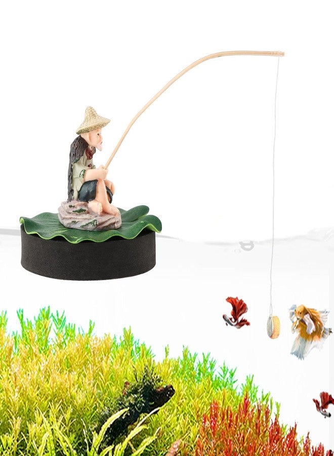 WeiLingBo Resin Fisherman Aquarium Decor with Realistic Mini Fishing Rod, Sitting Fishing Figurines Floating Fish Tank Decorations, Fun Fish Feeder Aquarium Ornaments(Style 2) - Image 1