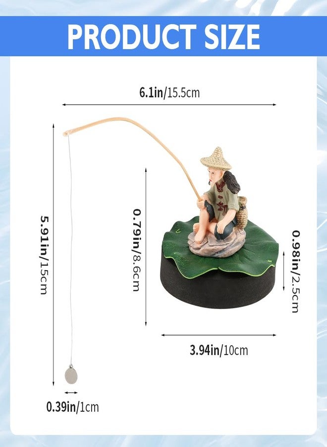 WeiLingBo Resin Fisherman Aquarium Decor with Realistic Mini Fishing Rod, Sitting Fishing Figurines Floating Fish Tank Decorations, Fun Fish Feeder Aquarium Ornaments(Style 2) - Image 2