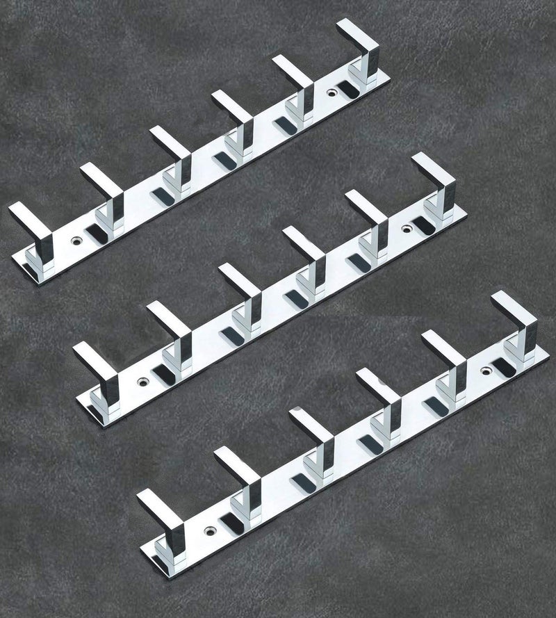 iSTAR 6 Pin Bathroom Cloth Hooks Hanger Wall Bedroom Bathroom Robe Hooks Rail for Hanging Keys,Clothes,Towel Steel Hook (Pack of 3, Silver), Aluminium - Image 1