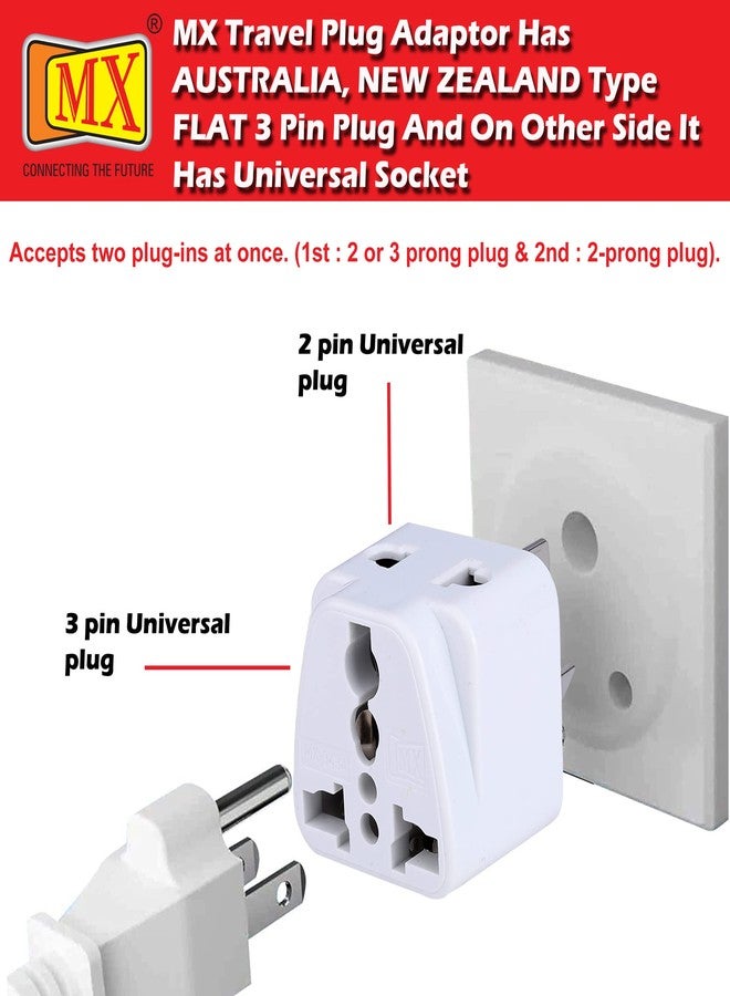 MX Universal Travel Adapter (Type I) India to Australia China New Zealand & More 2 in 1 Conversion Plug for Home and Official use - White - Image 4