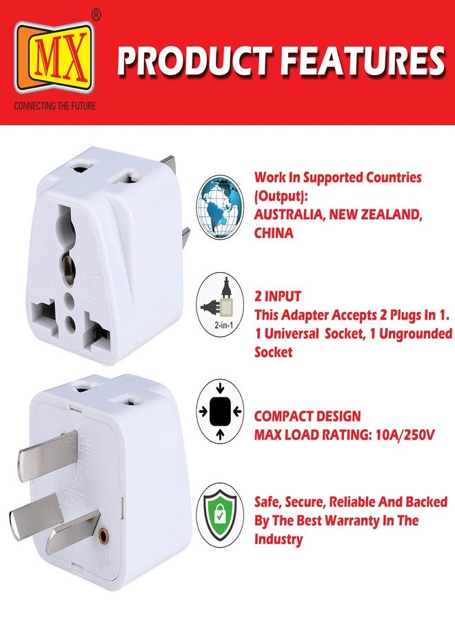 MX Universal Travel Adapter (Type I) India to Australia China New Zealand & More 2 in 1 Conversion Plug for Home and Official use - White - Image 5