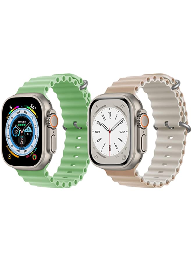 IAF Silicone Ocean Band Strap for Apple Watch Ultra 8 49mm Mint Green Single Color Strap with Beige/White Double Side Strap Set of 2