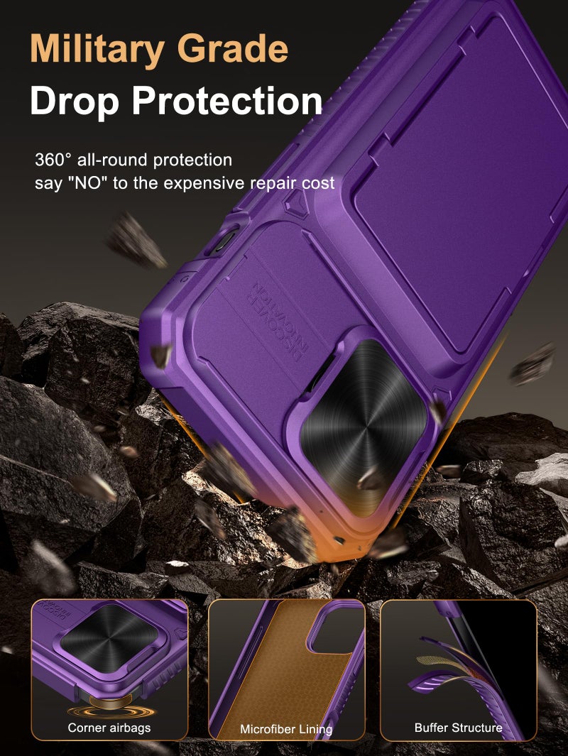 Vihibii for iPhone 15 Pro Max Wallet Case with Card Holder (4 Cards) & Slide Camera Cover & Kickstand, Raised Edges Protect Screen, Rugged Hard Back Cover for iPhone 15 Pro Max, 6.7" 2023, Dark Purple - Image 5