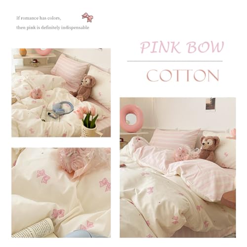 Nayoroom Bow Duvet Cover Queen Size 100% Cotton White Pink Striped Reversible Coquette Bedding Set 3 Pcs Soft Breathable Cute Aesthetic Comforter Cover with Zipper Closure Gift for Women Girls - Image 5
