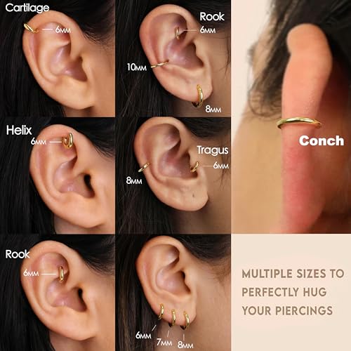 Poxtex Gold Hoop Earrings for Women Trendy Small Huggie Cartilage Earring Stacks for Sensitive Ears Hypoallergenic Helix Conch Rook Tragus Gold Earring Sets for Multiple Piercing Clip On Christmas Jewelry Gifts for Her - Image 4