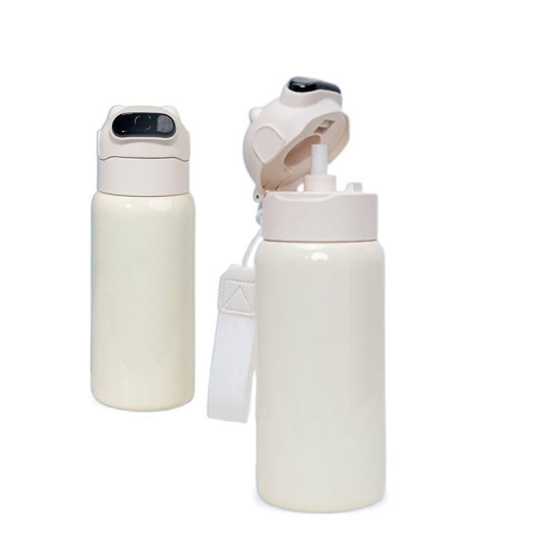 قارورة مياه للأطفال باللون الأبيض - 550 ml مع غطاء بقشة من الستانلس ستيل بغطاء بشفاط من ستانلس ستيل للاستخدام الشخصي للعائلة عملي للاستخدام المتكرر - Image 2