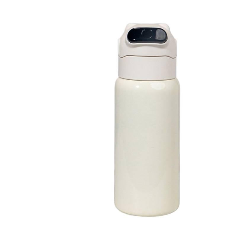 قارورة مياه للأطفال باللون الأبيض - 550 ml مع غطاء بقشة من الستانلس ستيل بغطاء بشفاط من ستانلس ستيل للاستخدام الشخصي للعائلة عملي للاستخدام المتكرر - Image 1