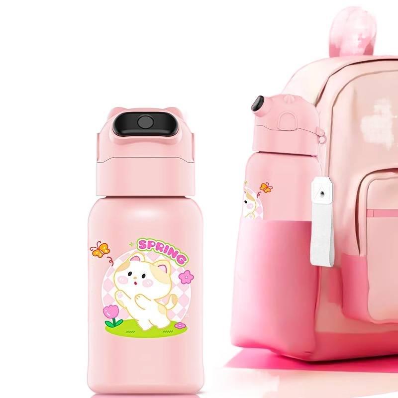 قارورة مياه للأطفال باللون الأبيض - 550 ml مع غطاء بقشة من الستانلس ستيل بغطاء بشفاط من ستانلس ستيل للاستخدام الشخصي للعائلة عملي للاستخدام المتكرر - Image 4