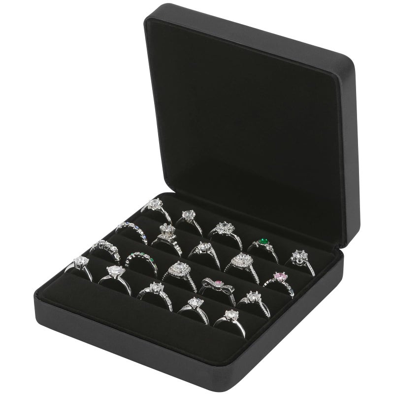 KUKUVR Ring Storage Organizer Box for Multiple Rings, Travel Portable Jewelry Ring Stud Earring Case, Ring Tray Holder Showcase Display Case (Black) - Image 1