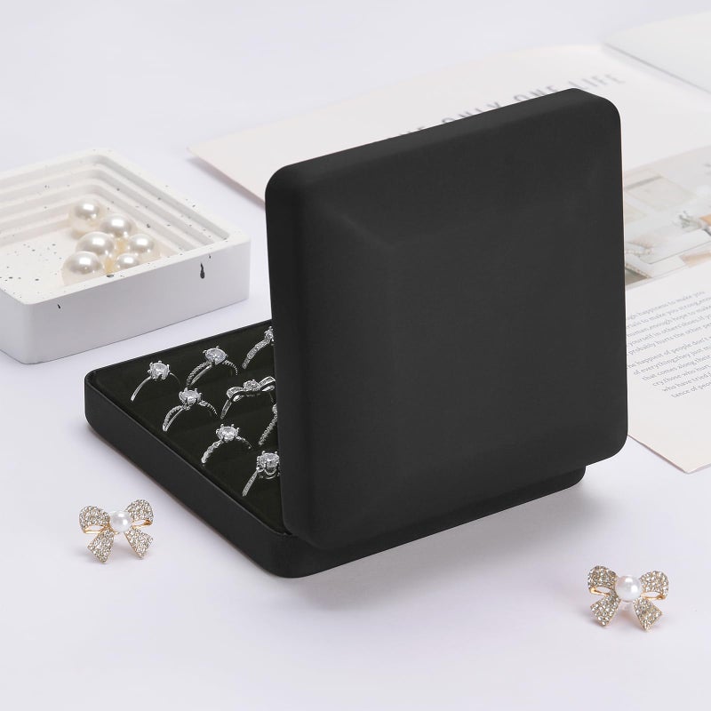 KUKUVR Ring Storage Organizer Box for Multiple Rings, Travel Portable Jewelry Ring Stud Earring Case, Ring Tray Holder Showcase Display Case (Black) - Image 5