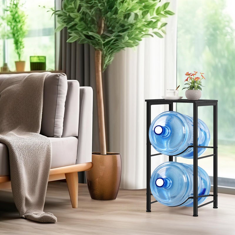 BTY Water Jug Holder 5 Gallon Water Bottle Holder With Top Shelve 2 Tier Water Cooler Storage Rack Heavy Duty Water Dispenser Stand for Kitchen Living Room Office Black - Image 5