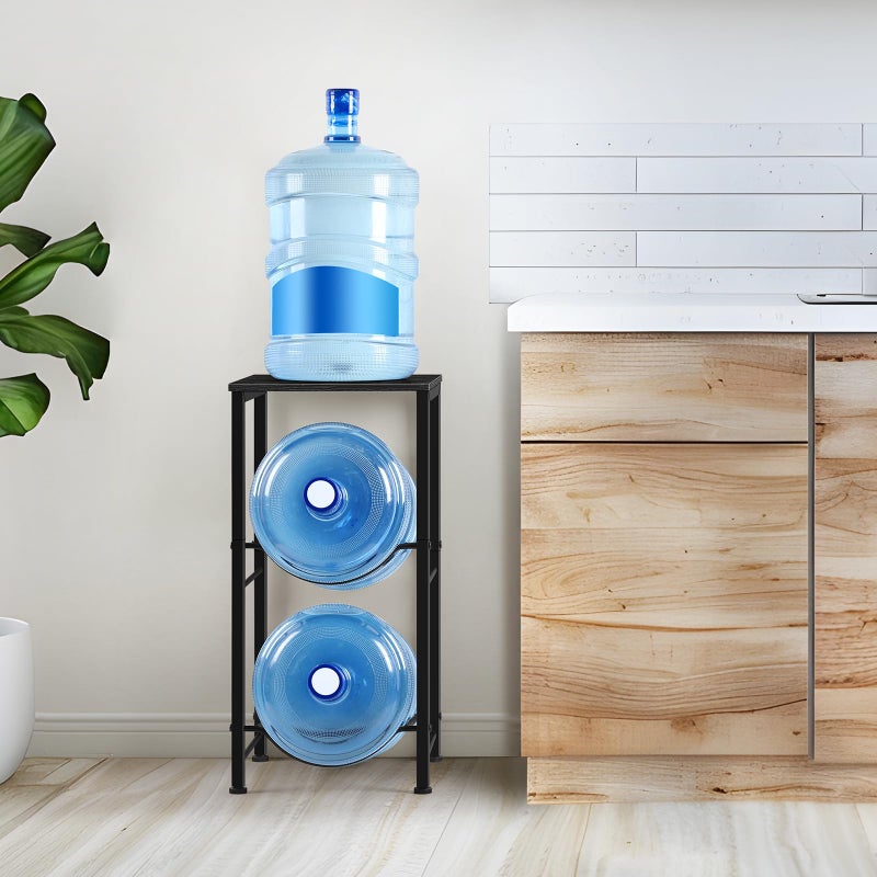 BTY Water Jug Holder 5 Gallon Water Bottle Holder With Top Shelve 2 Tier Water Cooler Storage Rack Heavy Duty Water Dispenser Stand for Kitchen Living Room Office Black - Image 4
