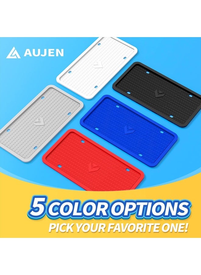 AUJEN Aujen Silicone License Plate Frames 2 PCS for US Standard Car, Rattle-Proof and Easy Installation License Plate Holder (Black)  - Image 2