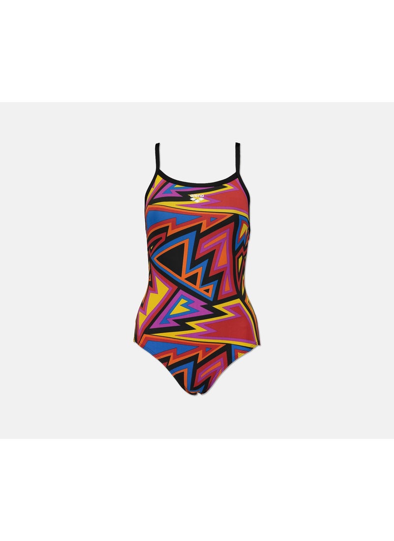 arena Women Tulum One Piece Swimwear, Black and Pink and Blue Combo  - Image 1