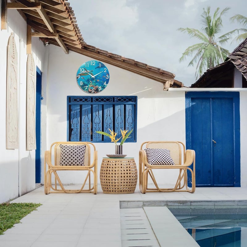 Crosstime 14 Inch Waterproof Outdoor Clock for Patio Poolside, Blue Coastal Nautical Decor Wall Clock for Bathroom Living Room, Sea Turtle Underwater Theme - Image 2
