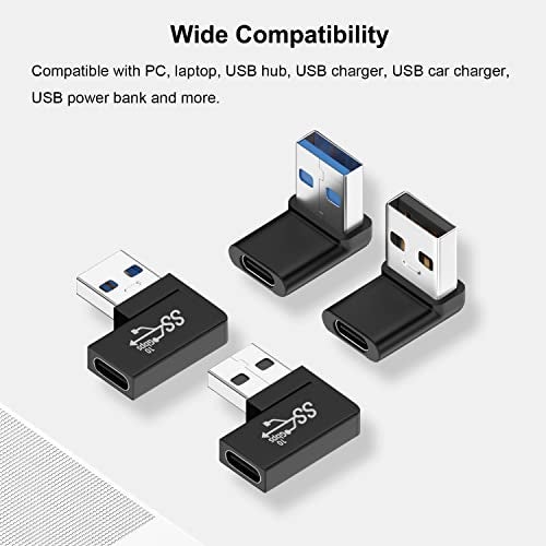 Jadebones 90 Degree USB to USB C Adapter (4 Pack), Vertical Up and Down Angle, Horizontal Left and Right Angle USB A Male to Type C Female Extender Connector - Image 5