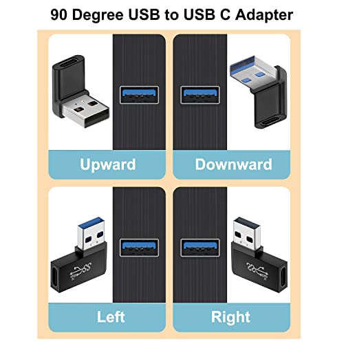 Jadebones 90 Degree USB to USB C Adapter (4 Pack), Vertical Up and Down Angle, Horizontal Left and Right Angle USB A Male to Type C Female Extender Connector - Image 2