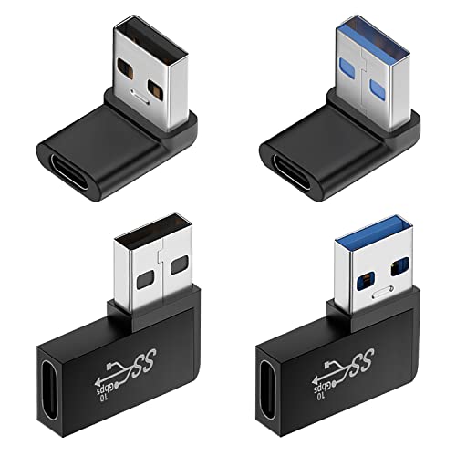 Jadebones 90 Degree USB to USB C Adapter (4 Pack), Vertical Up and Down Angle, Horizontal Left and Right Angle USB A Male to Type C Female Extender Connector - Image 1