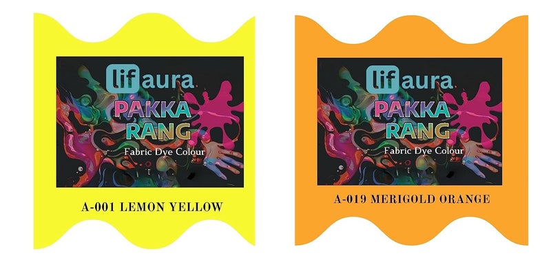 Prokart Lifaura Pakka Rang Fabric Permanent Dye Color Kit Pack of 6 Sachets 5g Each 30g Pack with 30g DyfixerShadeA001 Lemon Yellow01 Sun Orange19 Each Color 3 sachets - Image 1