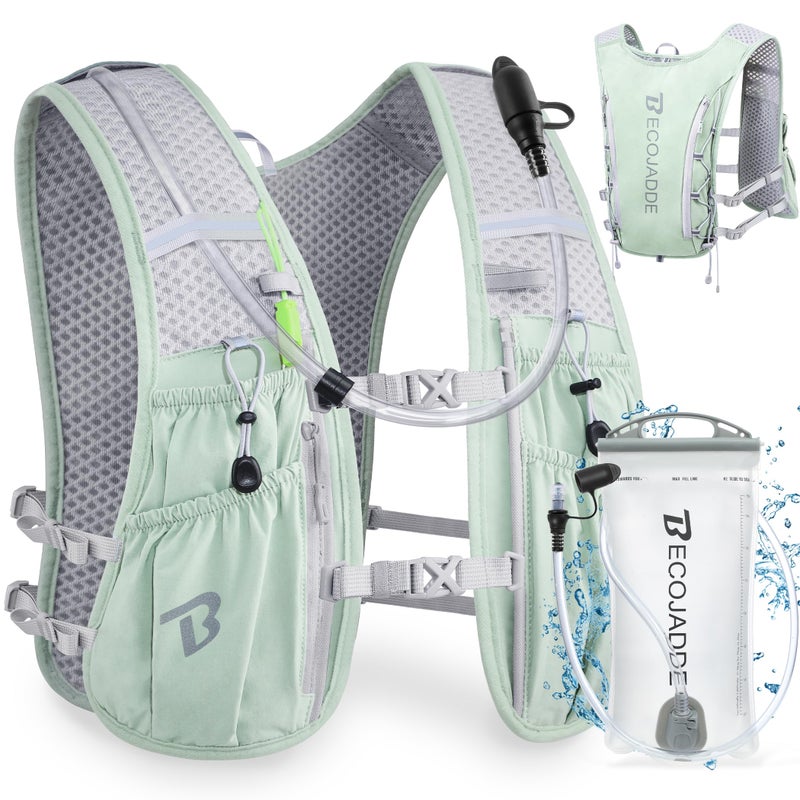 BECOJADDE Running Vest Hydration Backpack with One 15L Water Bag for Men Women 5L Lightweight Running Backpack Hydration for Marathon Trail Cycling Hiking Jogging Green - Image 2