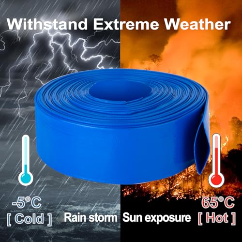 OCGIG 2" x 100 FT Pool Backwash Hose, Heavy-Duty Lay Flat Discharge PVC Hose, Weatherproof Burst Resistant for Water Pool Drain, Swimming Pool Filter Pump, Water Transfer, with 2 Clamps - Image 5