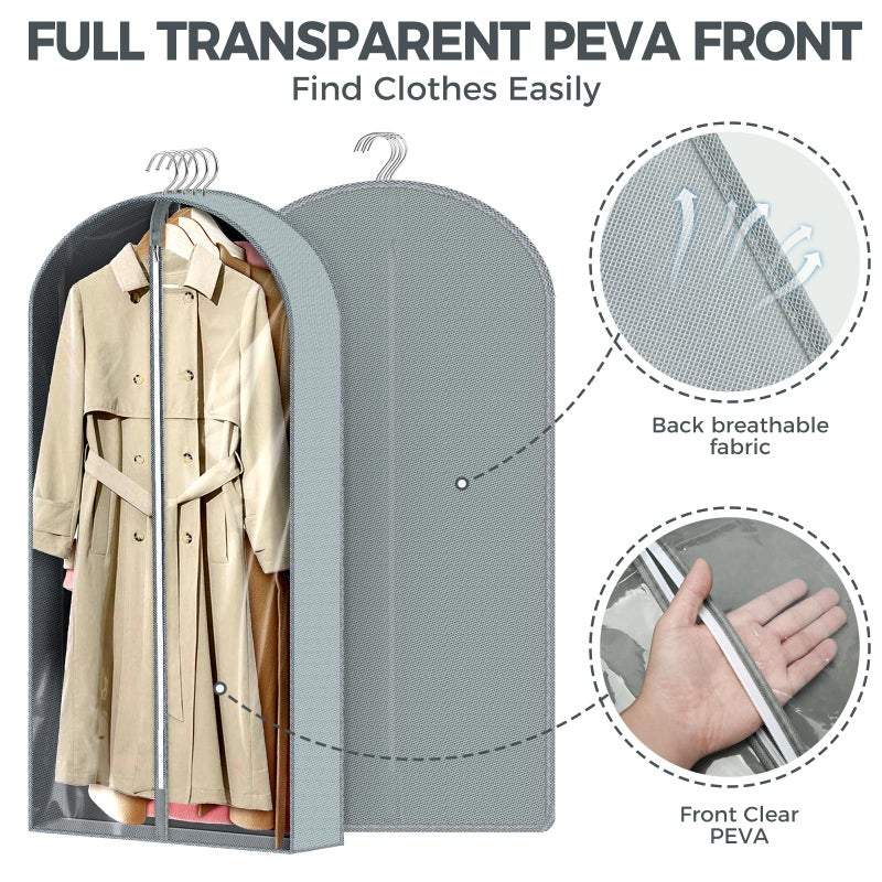 AURUZA 6 Pcs 60" Garment Bags for Hanging Clothes, Clear Suit Bags for Closet Storage Clothing Storage, Garment Bags Shoulder Covers with 4" Gussets for Coats, Jackets, Shirts and Sweater - Image 3