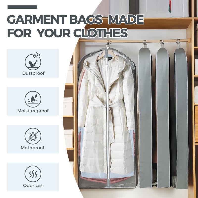 AURUZA 6 Pcs 60" Garment Bags for Hanging Clothes, Clear Suit Bags for Closet Storage Clothing Storage, Garment Bags Shoulder Covers with 4" Gussets for Coats, Jackets, Shirts and Sweater - Image 2
