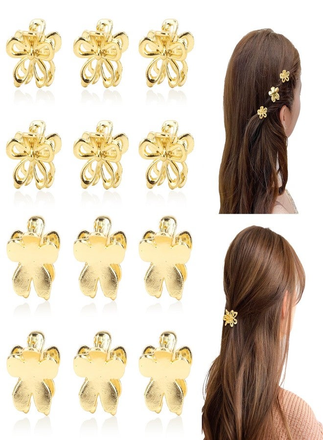 ANBALA 12Pcs Small Hair Clips for Women Girls, 2 Styles Mini Gold Flower Claw Clips, Non-Slip Tiny Gold Hair Accessories for Bangs - Image 1