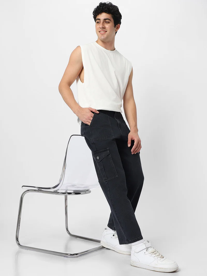 Urbano Fashion  Urbano Fashion Men's Dark Grey Loose Fit Cargo Jeans with 6 Pockets Non-Stretchable for Men | Best Price UAE