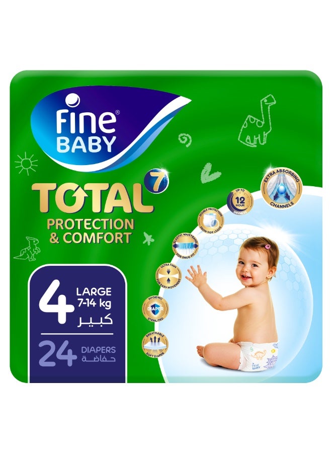 Fine Baby Total 7 Diapers, Size 4 Large (7–14 kg), 24 Count. Superior Protection & Comfort, Extra Absorbent, Improved Formula