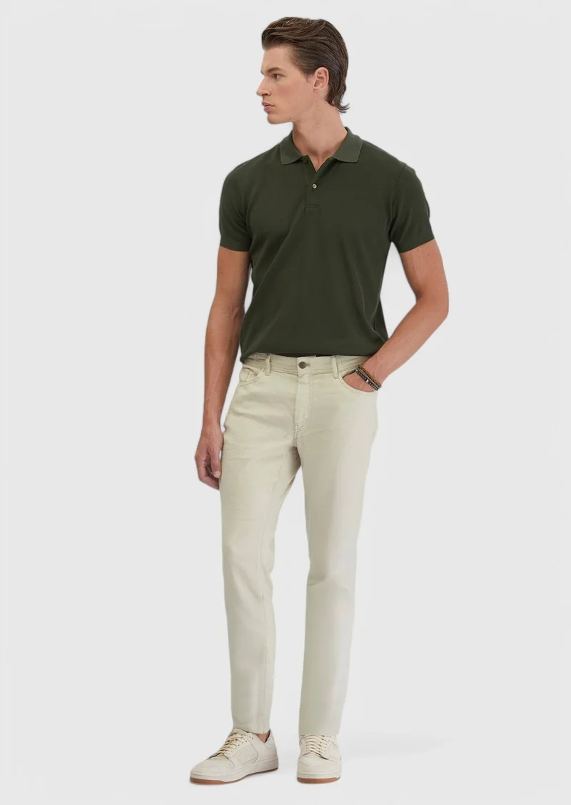 Ramsey Beige Weaving Slim Fit Casual Linen Blended Trousers