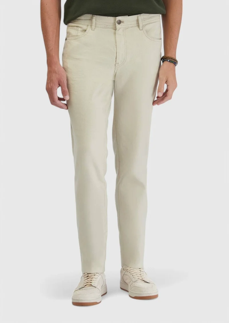 Ramsey Beige Weaving Slim Fit Casual Linen Blended Trousers