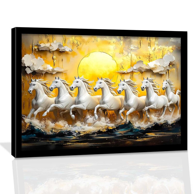 kotart Seven Running Vastu Lucky Horse Rising Sun Painting Wall Décor | 7 Horses Vastu Frame Wall Art Painting for Living Room Bedroom Office Home Décor Size (19x25 inch) - Image 5