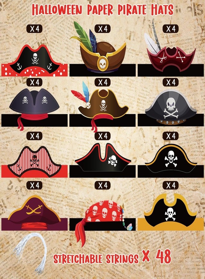 Funtery 48 Pcs Pirate Hat Halloween Pirate Party Accessories Kids Paper Costume Cap for Caribbean Cosplay Favors(Cute) - Image 3