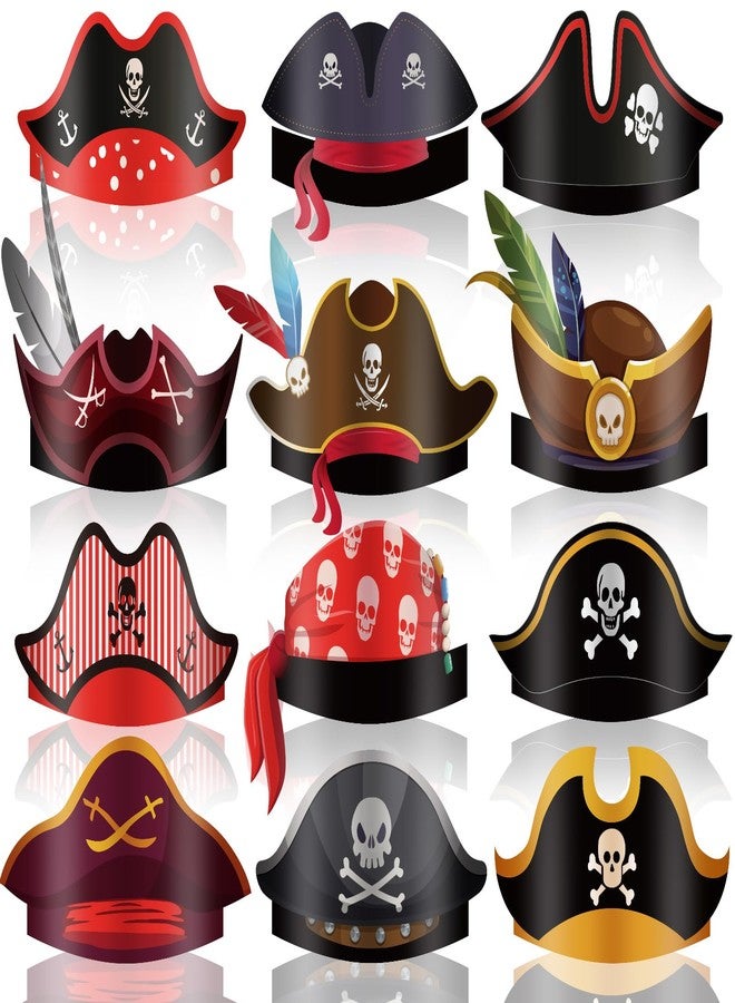 Funtery 48 Pcs Pirate Hat Halloween Pirate Party Accessories Kids Paper Costume Cap for Caribbean Cosplay Favors(Cute) - Image 1