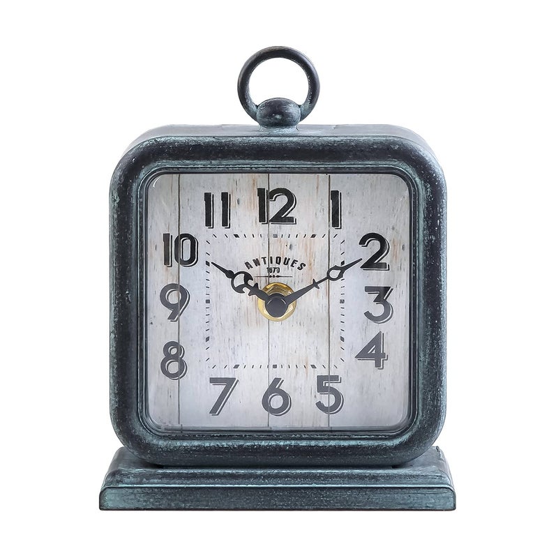 NIKKY HOME NIKKY HOME Vintage Table Clock Shelf Desk Top Clock Battery Operated Rustic Design Chic Home Decor for Fireplace Mantel Desktop Countertop  Antique Turquoise 