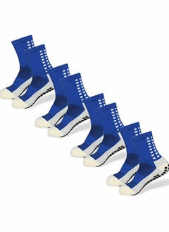 4 Pcs Unisex Non Slip Sport Soccer Socks, Breathable Comfortable Athletic Football Basketball Hockey Sports Grip Socks with Rubber Dots for Men and Women (Blue)