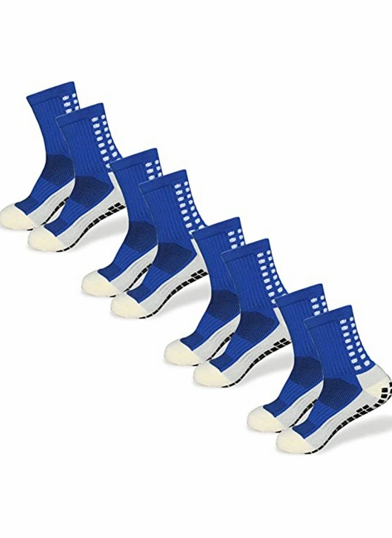 Generic - 4 Pcs Unisex Non Slip Sport Soccer Socks, Breathable Comfortable Athletic Football Basketball Hockey Sports Grip Socks with Rubber Dots for Men and Women (Blue) - Image 1