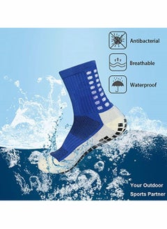 Generic 4 Pcs Unisex Non Slip Sport Soccer Socks, Breathable Comfortable Athletic Football Basketball Hockey Sports Grip Socks with Rubber Dots for Men and Women (Blue)  - Image 4