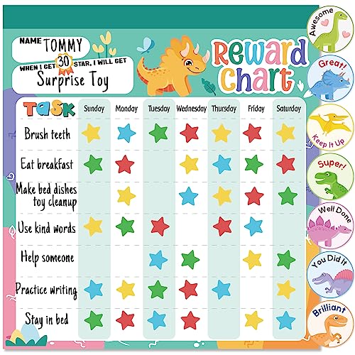 yasest Reward Chart for Kids – Dinosaur Magnetic Kids Behavior Chart, Pad with 26 Chore Charts, 1920 Star Stickers, 49 Incentive Stickers, Responsibility Chart for Kids Boys Toddlers - Kids Chore Chart - Image 1