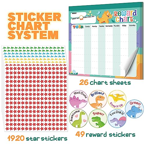 yasest Reward Chart for Kids – Dinosaur Magnetic Kids Behavior Chart, Pad with 26 Chore Charts, 1920 Star Stickers, 49 Incentive Stickers, Responsibility Chart for Kids Boys Toddlers - Kids Chore Chart - Image 2