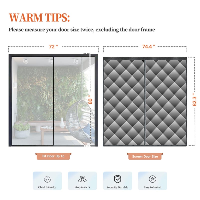 Sunmoxia Magnetic Thermal Insulated Door Screen, Sunmoxia Upgraded Oxford Cloth with Thicken Polyester Fiberfill Curtain, Weatherproof Insulation Cover Blanket for Winter, Fits Door up to 72" x 80" - Image 5