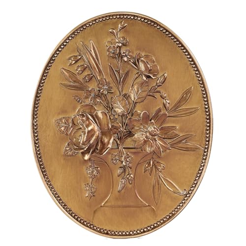 SIKOO Vintage Wall Sculptures Gold Flower Wall Art Hand Painted Ornate Wall Hanging Decoration Antique Pediment Wall Statue Ornament Decor Gallery for Kitchen Bedroom Living Room,Gold - Image 1