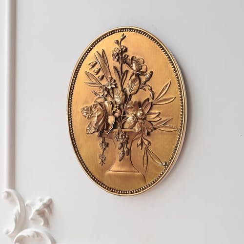 SIKOO Vintage Wall Sculptures Gold Flower Wall Art Hand Painted Ornate Wall Hanging Decoration Antique Pediment Wall Statue Ornament Decor Gallery for Kitchen Bedroom Living Room,Gold - Image 3