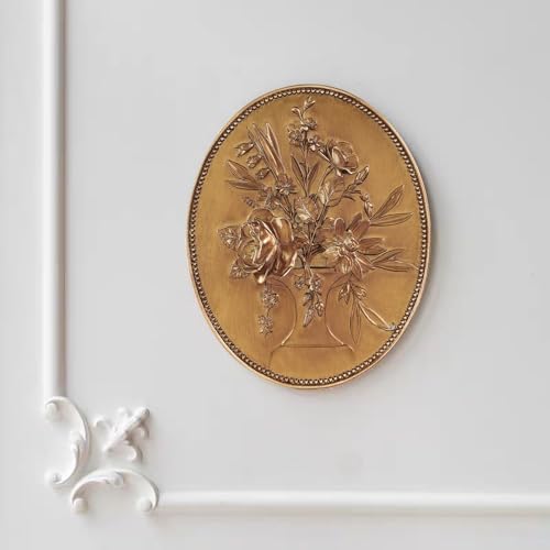 SIKOO Vintage Wall Sculptures Gold Flower Wall Art Hand Painted Ornate Wall Hanging Decoration Antique Pediment Wall Statue Ornament Decor Gallery for Kitchen Bedroom Living Room,Gold - Image 2