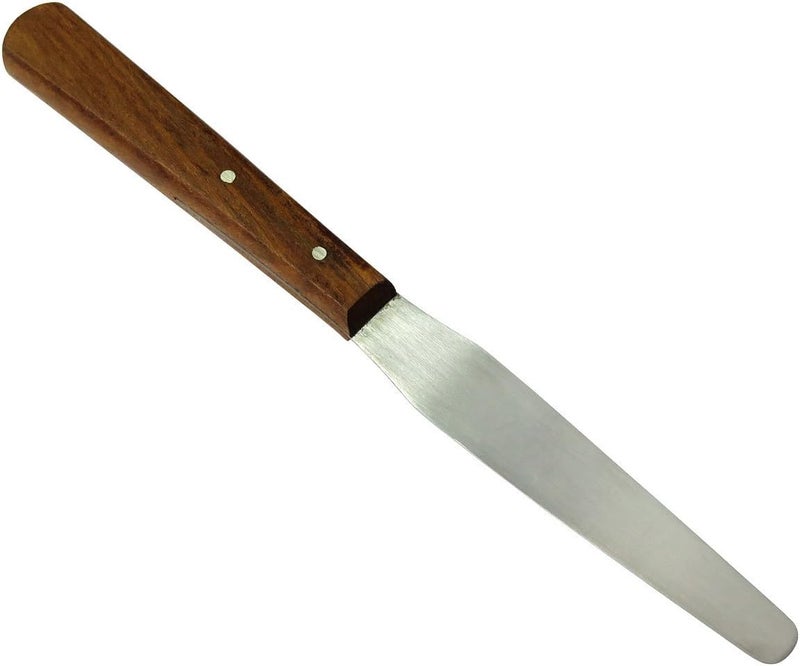 HTS 316V8 8.5" Tapered Wood Handle Stainless Steel Palette Knife - overall length 8.5" - Image 1