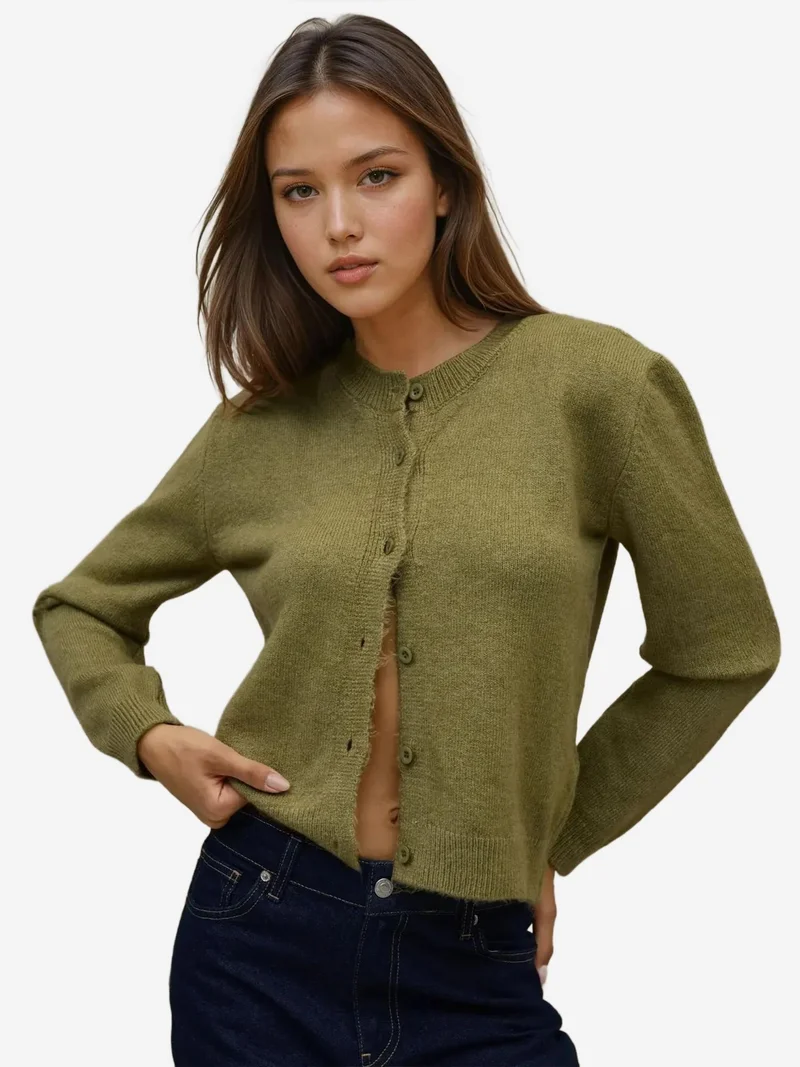 Crew Neck Knitwear Soft Touch Cardigan