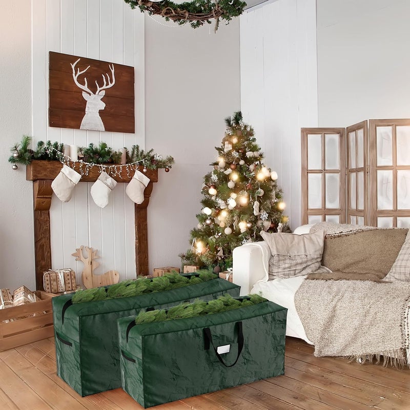 Elf Stor Set of 2 Christmas Tree Storage Bags - Waterproof Bags for 17-Foot Disassembled Artificial Trees, Garland, and Holiday Decorations by (Green) - Image 2