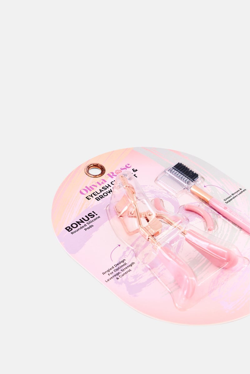 Olivia Rose 2 Pieces Stainless Steel Eyelash Curler And Brow Tool Kit, Pink - Image 3