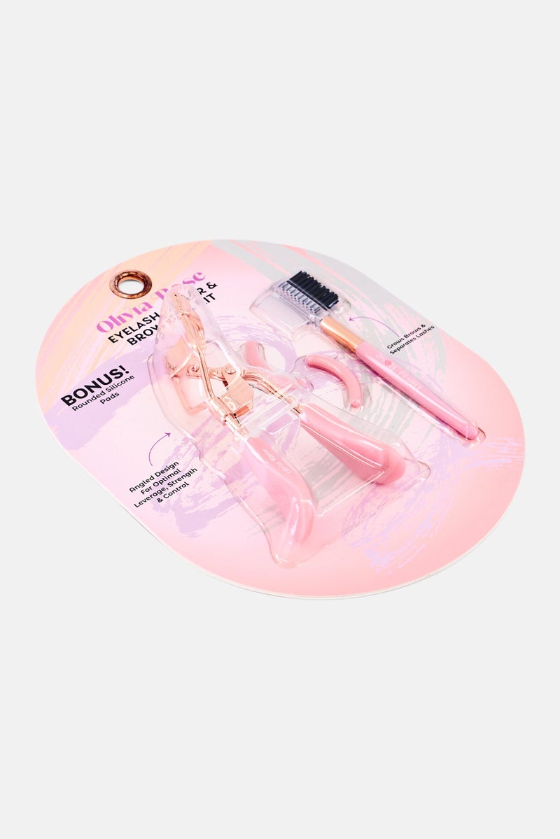 Olivia Rose 2 Pieces Stainless Steel Eyelash Curler And Brow Tool Kit, Pink - Image 2